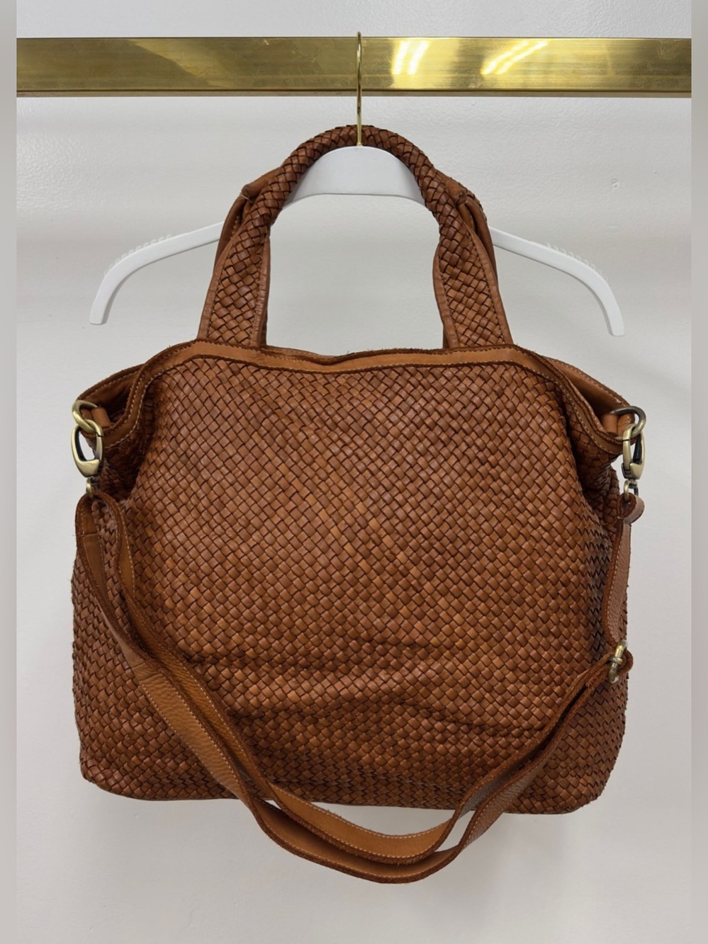 (407-COG) INTRECCIATO (BRAIDED) LEATHER TOTE BAG WITH SHOULDER STRAP